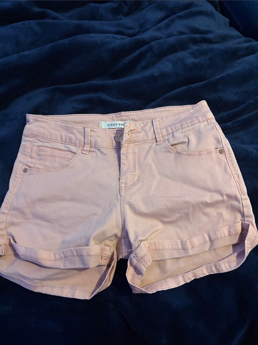 C'est Toi Blush Pink Roll-Cuff Denim Shorts
